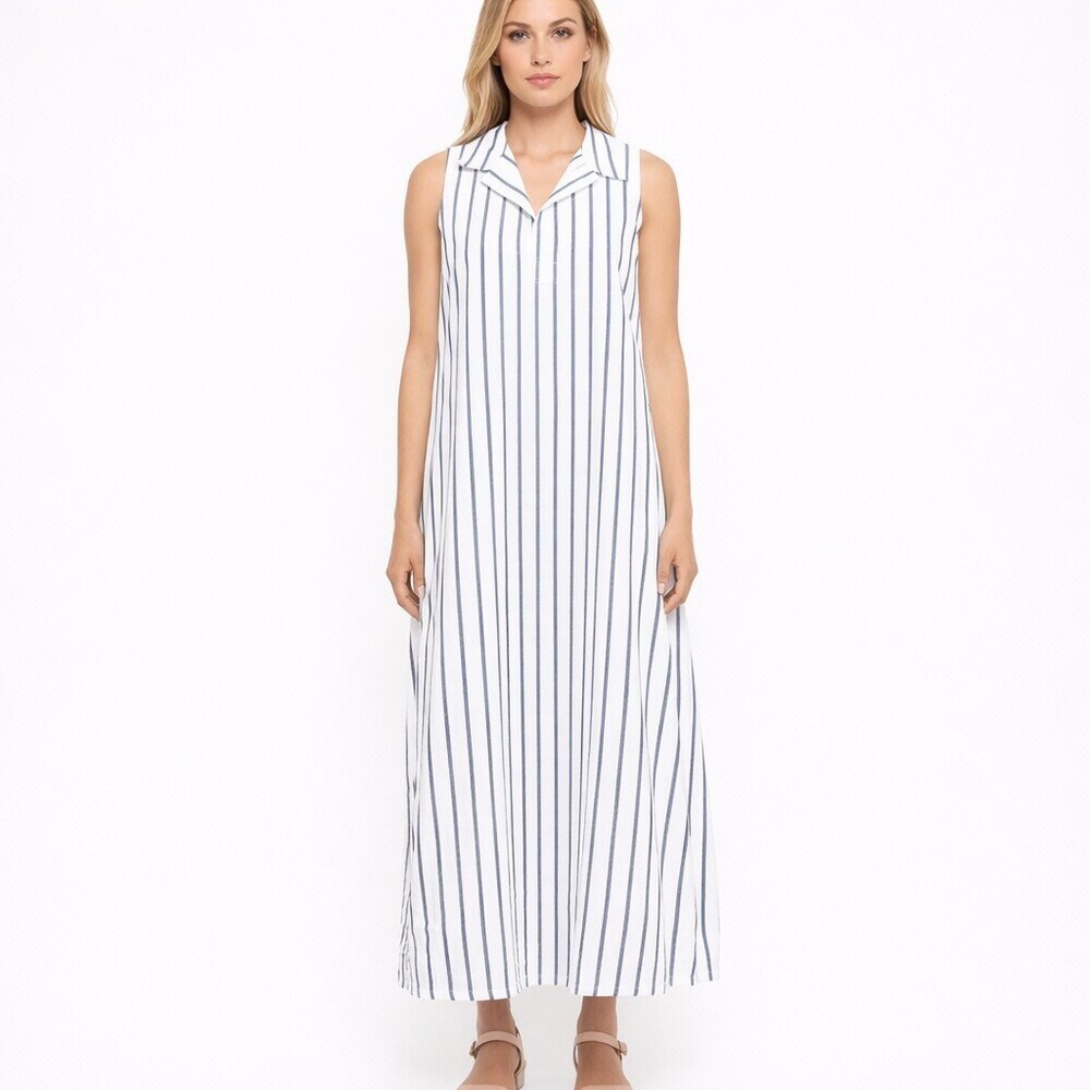 Labo.Art Felice Striped Cotton Sleeveless Polo Maxi Dress NWT White Gray small 1
